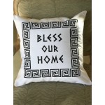 Greek Key Design Bless Our Home White Soft Polyester Pillow - CASE ONLY 